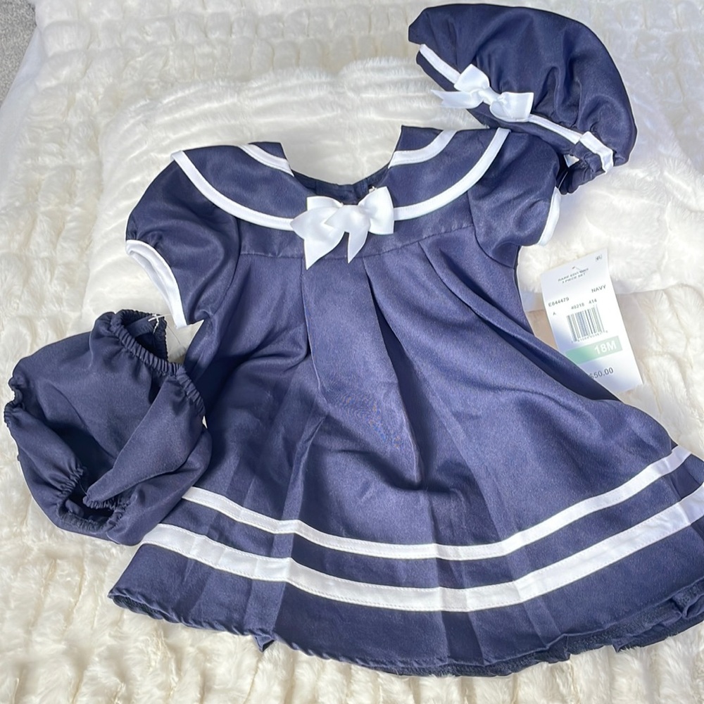 NWT Rare Edition’s 3pc sailor dress. Navy and white. 18M
